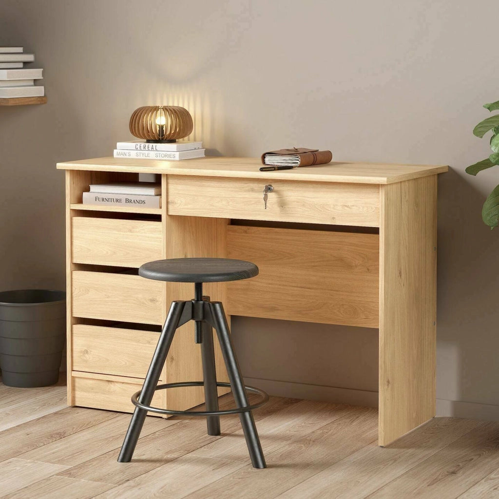 Scrivania Franklin, Scrittoio multiuso, Tavolo per ufficio porta PC, Piano di lavoro, 109x49 h76 cm, Rovere