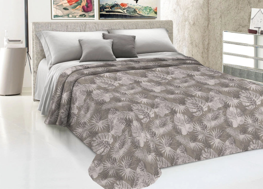 Copriletto Piquet Primavera Estate 100% Cotone Disegno Tropical Felce - Singolo - Beige