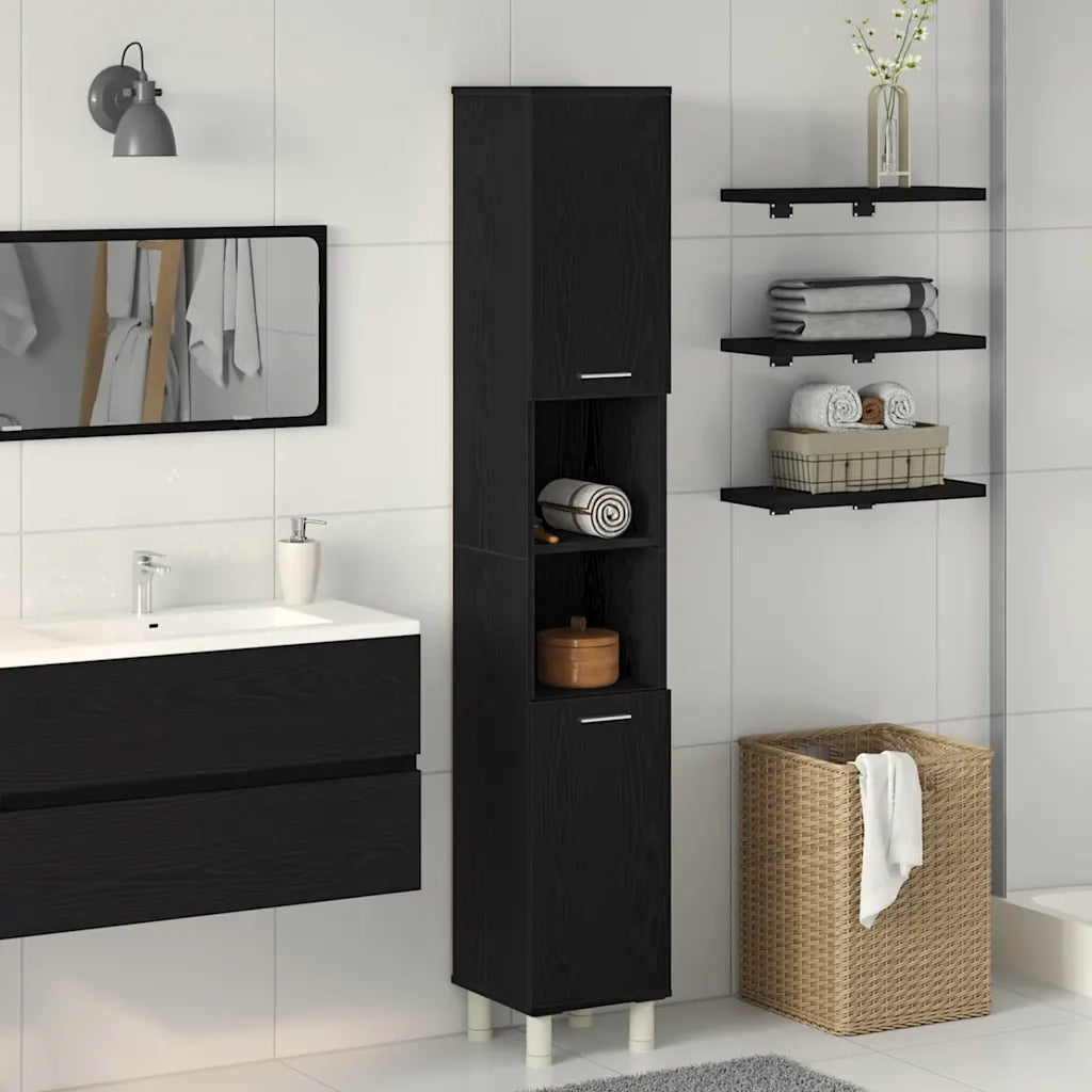Mobile da Bagno Rovere Nero 30 x 30 x 179 cm Legno multistrato 862513