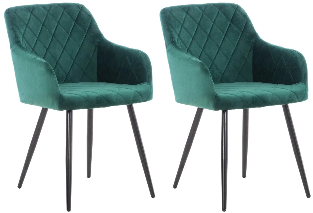 Set di 2 sedie da pranzo Shila verde,Velluto