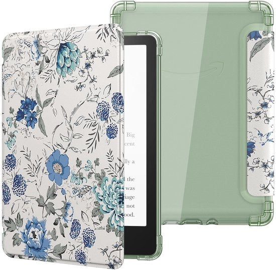 Copertura per Kindle 11th Gen 2024/2022 - Ultra Chiara - Bianco Blu Fiorito - Sottile e Leggero