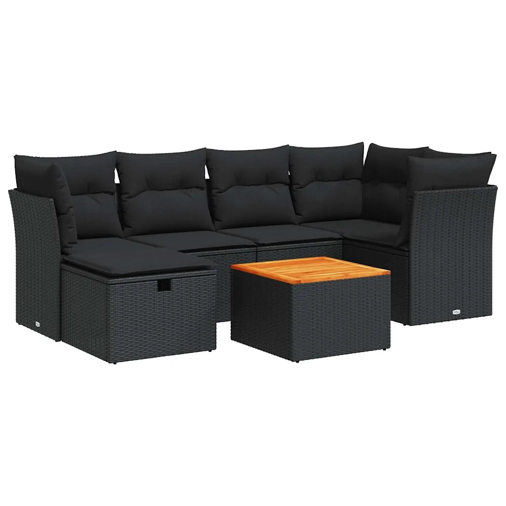 Set Divani da Giardino con Cuscini 7pz Nero Polyrattan 3325758
