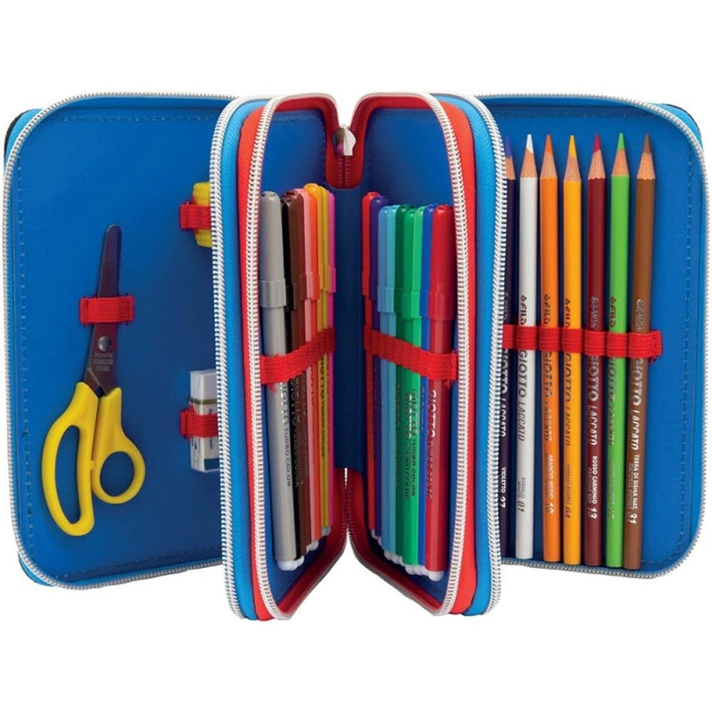 Trade Shop - Astuccio Triplo 3 Scomparti Zip 3 Piani Scuola Power Play Portapastelli -