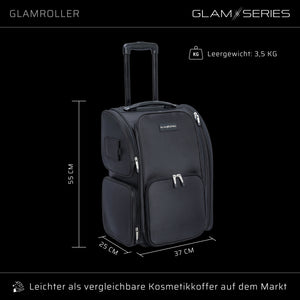 GlamSeries GlamRoller Trolley, valigia per trucco con 4 trousse, valigetta per make-up artist con scomparto con protezione termica, organizer per makeup artist, parrucchieri