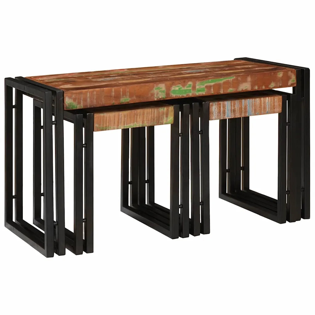 Tavolo Nesting 3 pcs Legno Riciclato Massello e Metallo 4104732