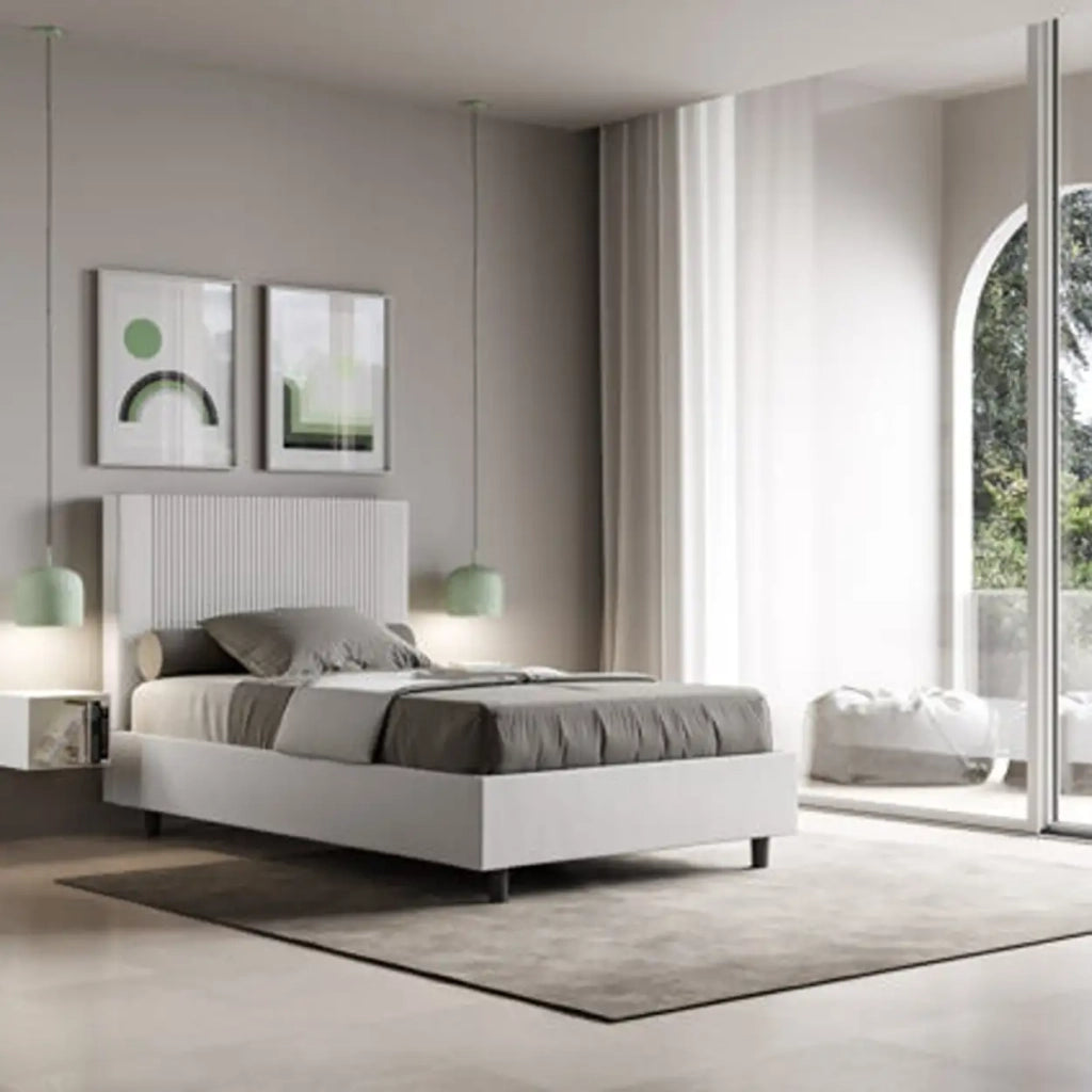Letto una piazza e mezza senza rete imbottito 120x190 similpelle bianco Goya