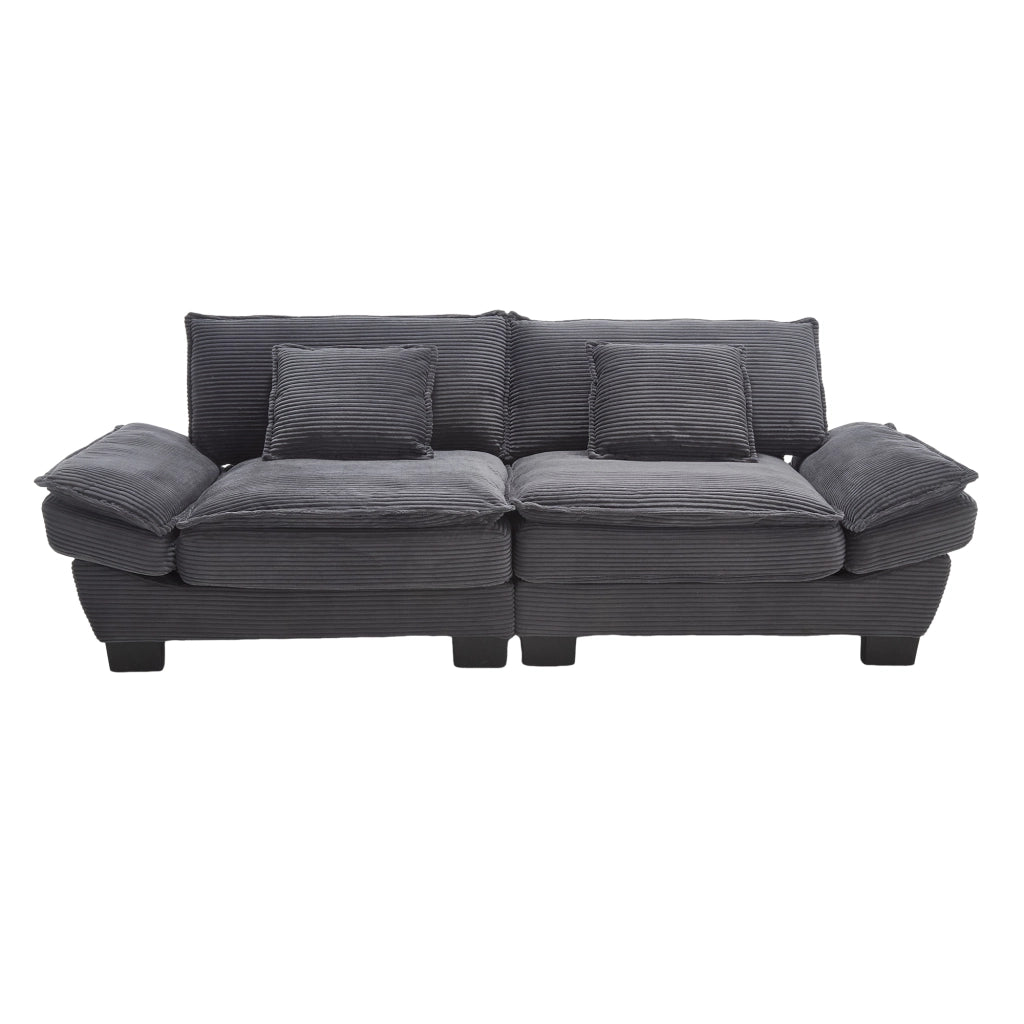 Divano a 2 posti in velluto grigio scuro; seduta ultra profonda 224 cm con braccioli