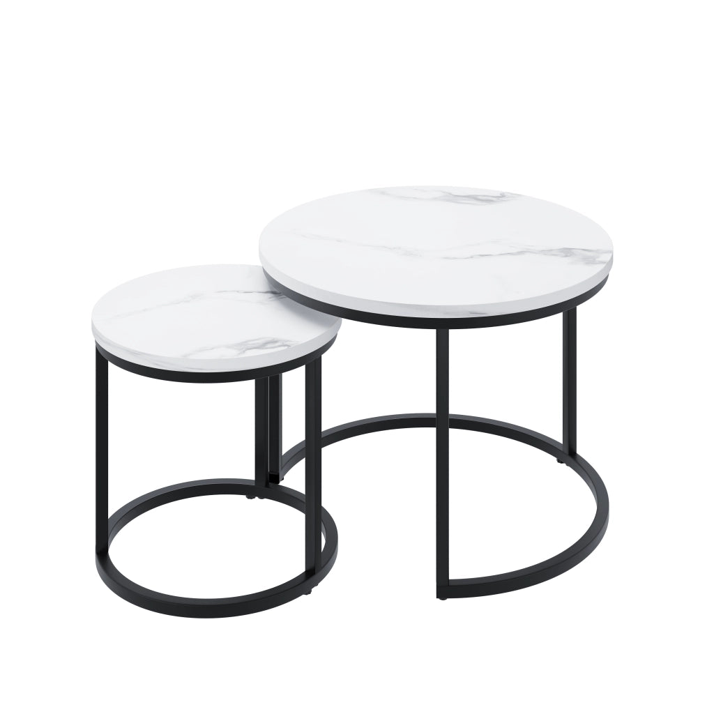 TAVOLO DA SALOTTO ROTONDO SET 2 PEZZI 60x60x45 cm Bianco Ferro e Truciolare