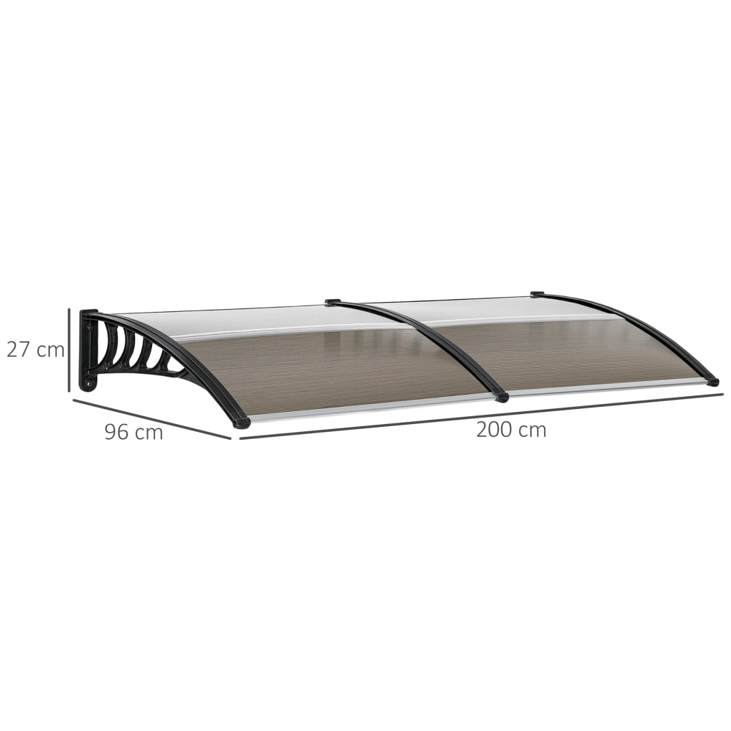 EasyComfort Pensilina da Esterno per Finestre e Porte, in Policarbonato e Alluminio, 200x96x27cm, Marrone