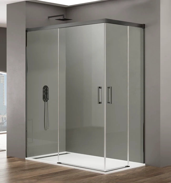 Box doccia angolare BASIC apertura al vertice 110x80 cm (105-109/75-80) titanio vetro trasparente