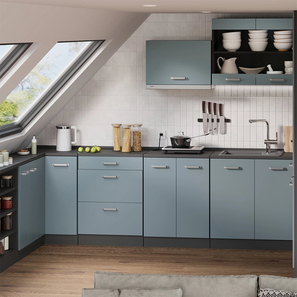 Mobile cucina sottotetto R-Line Grigio-blu/Antracite 60 cm senza inclinazione con 2 ante Vicco