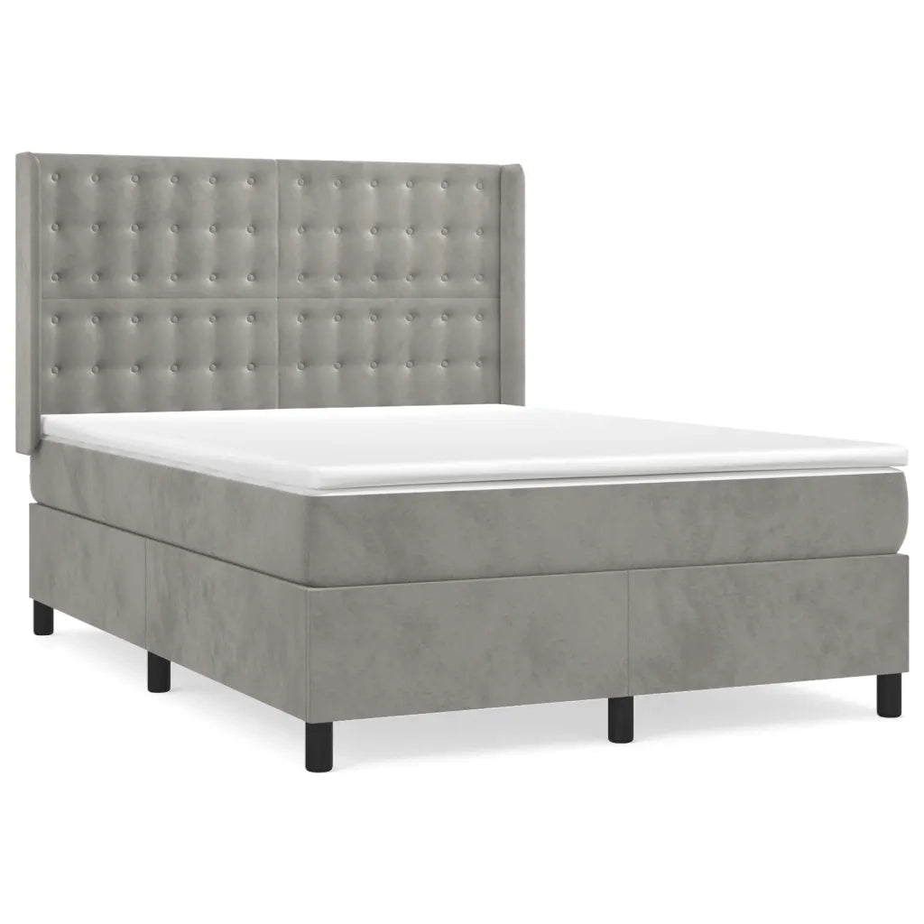 Giroletto a Molle con Materasso Grigio Chiaro 140x200cm Velluto 3132921