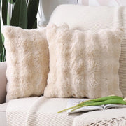 Set di 2 cuscini in piuma soffice, decorativi, con copriscufo in pelle di lana. Cuscini di lusso per divano, camera da letto, beige, 55x55 cm.