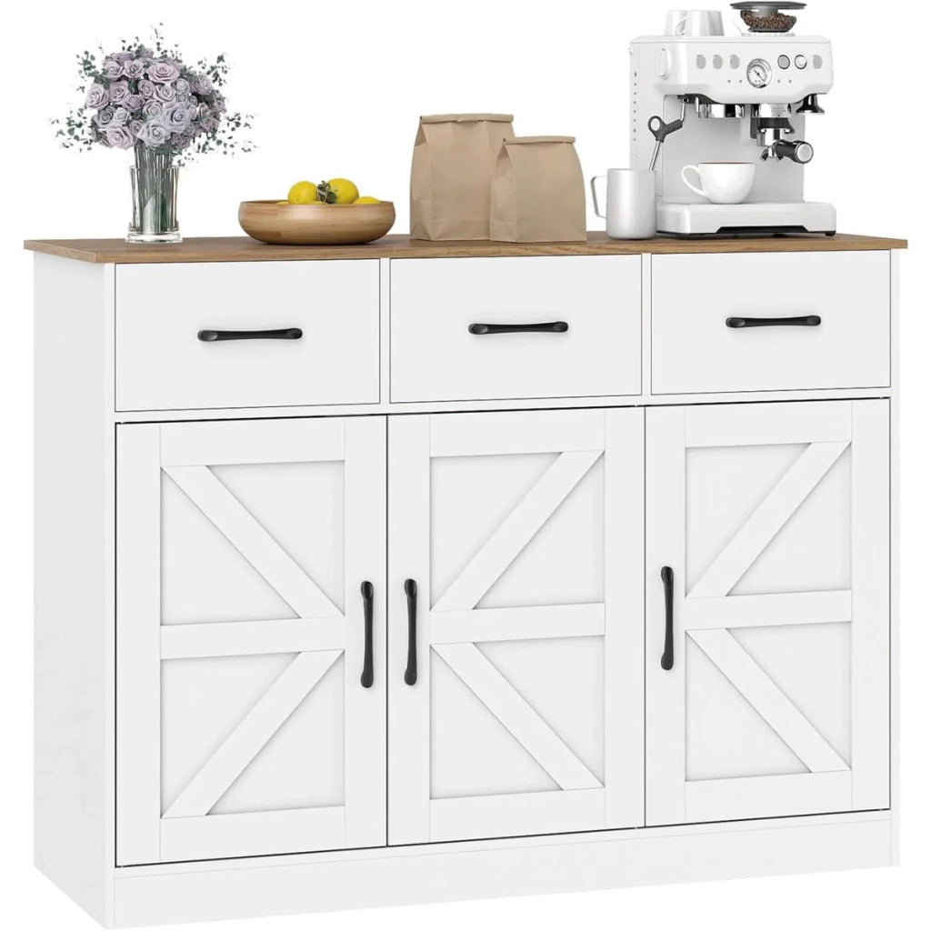 Buffet con cassetti e mobili contenitori 108 x 38 x 81 cm capienza elevata e ripiani regolabili stile rustico legno bianco 20_0017382