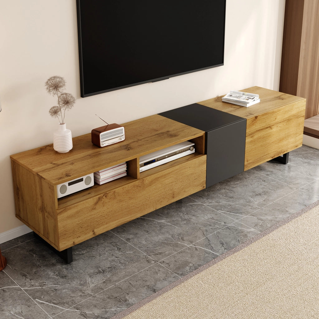 Mobile TV con 3 Ante e 2 Vani; Gambe in Metallo a U; Stile Retr¨°; in Pannelli di Particelle; 170¡Á42¡Á36;5 cm; Grigio Scuro