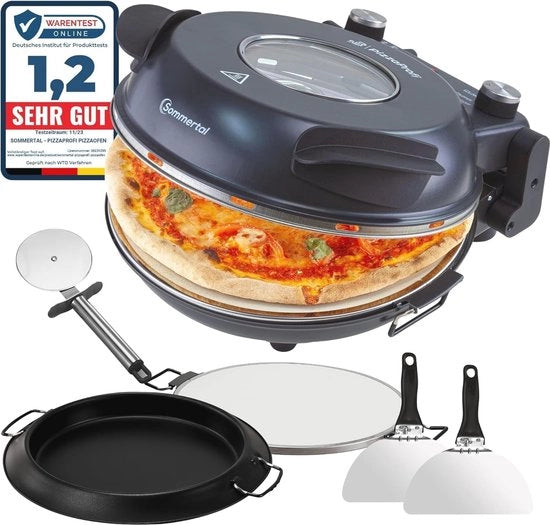 Forno elettrico per pizza con piastra di 32 cm – Pizza pronta in 3 minuti, fino a 400 °C – Incluso accessori