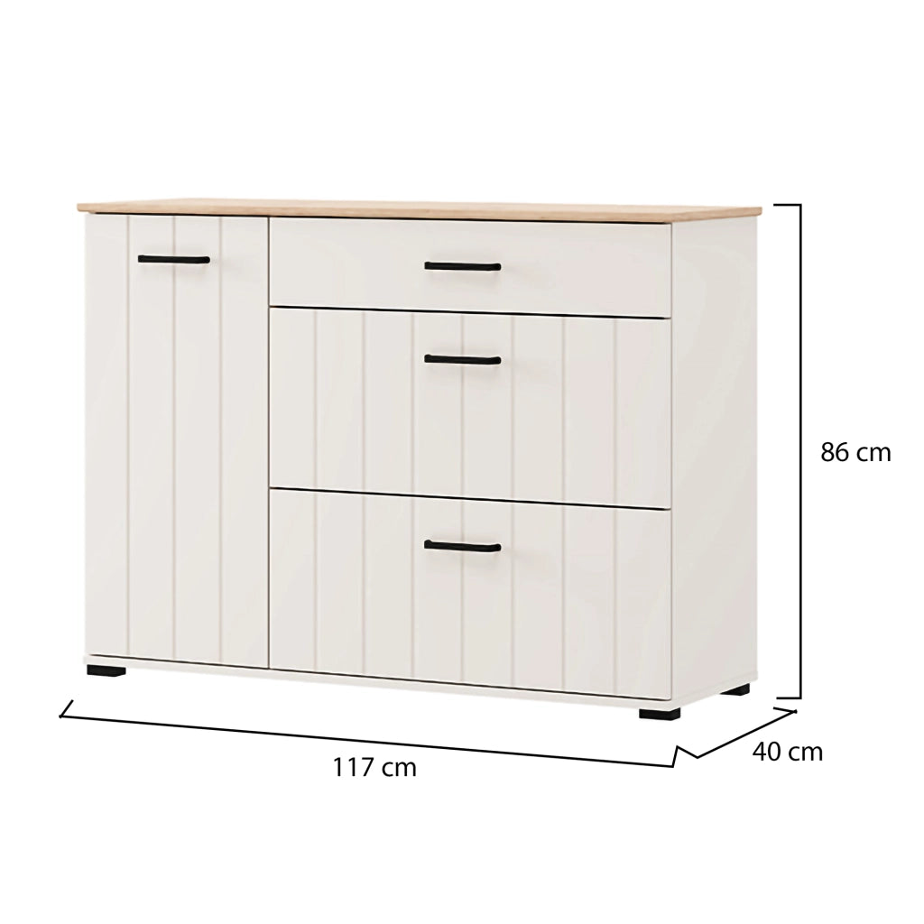 Madia Paro, Credenza 2 Ripiani, 117x40x86h cm Bianco Crema