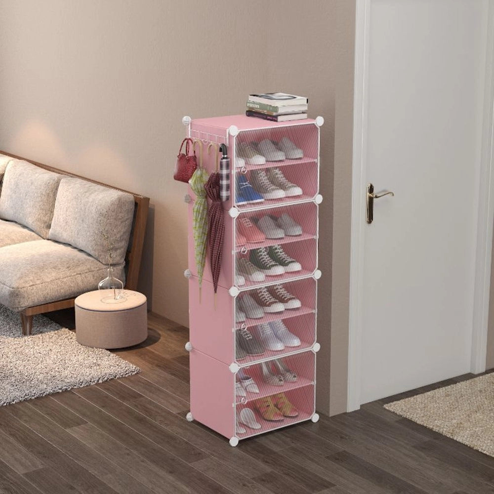 Trade Shop - Scarpiera A 8 Strati Modulare Con Porta Ganci In Metallo Portascarpe Per Ingresso Camera -