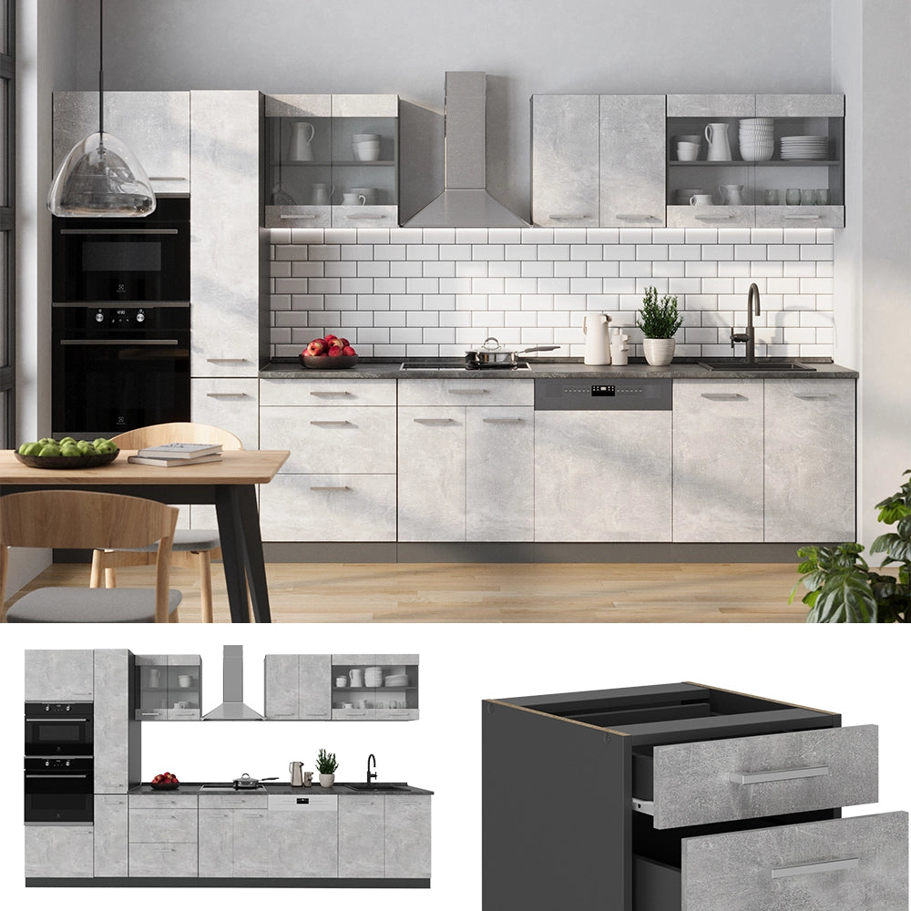 Vicco Cucina componibile Calcestruzzo/antracite 350 cm senza piano di lavoro