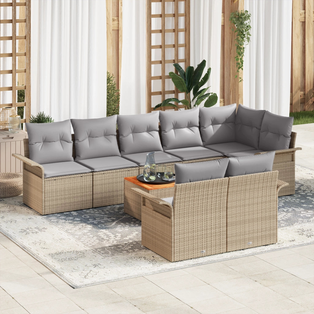 Set di divani da giardino da 9 pezzi con cuscini Beige Polyrattan Acacia