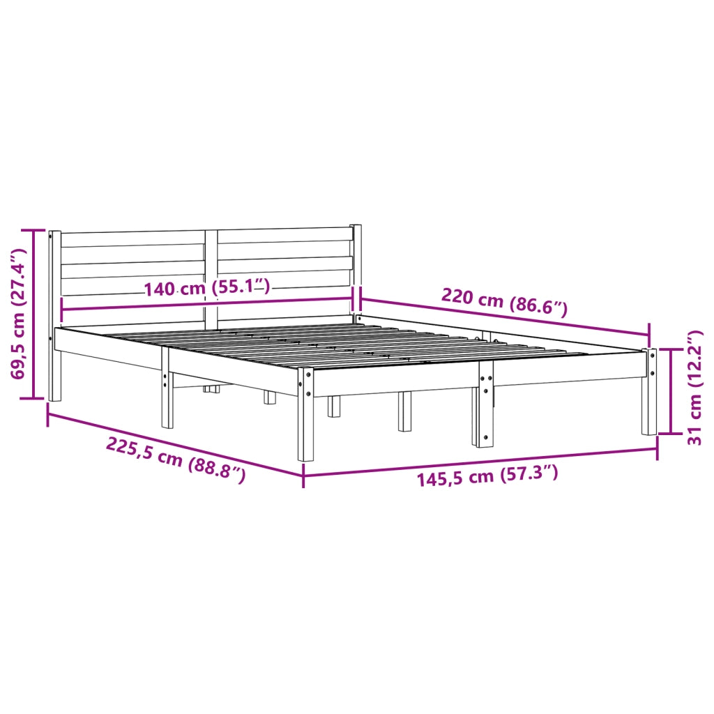 Struttura del letto con testiera Bianca 140x220 cm Legno massello di pino