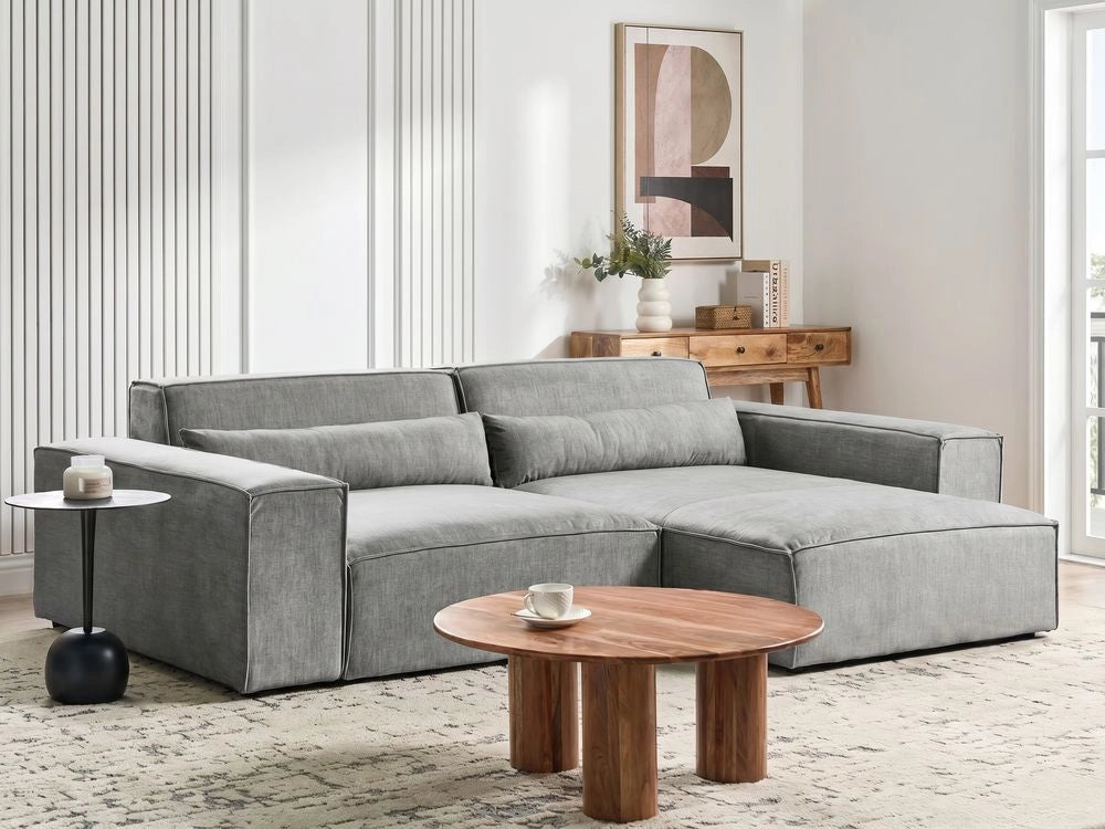 Divano angolare modulare a 2 posti a sinistra Divano componibile in tessuto grigio con gambe nere Soggiorno moderno