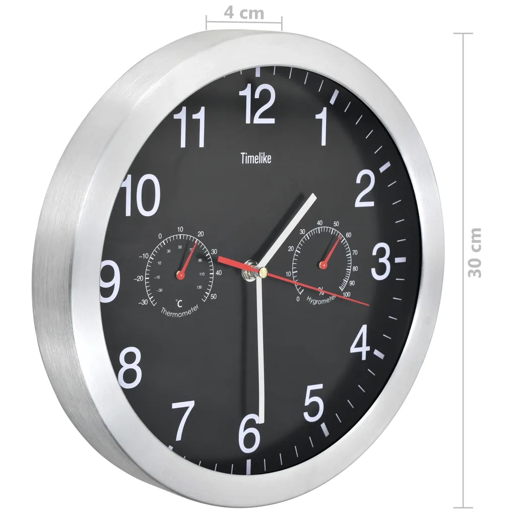 Orologio da Parete al Quarzo Igrometro Termometro 30 cm Nero 50624