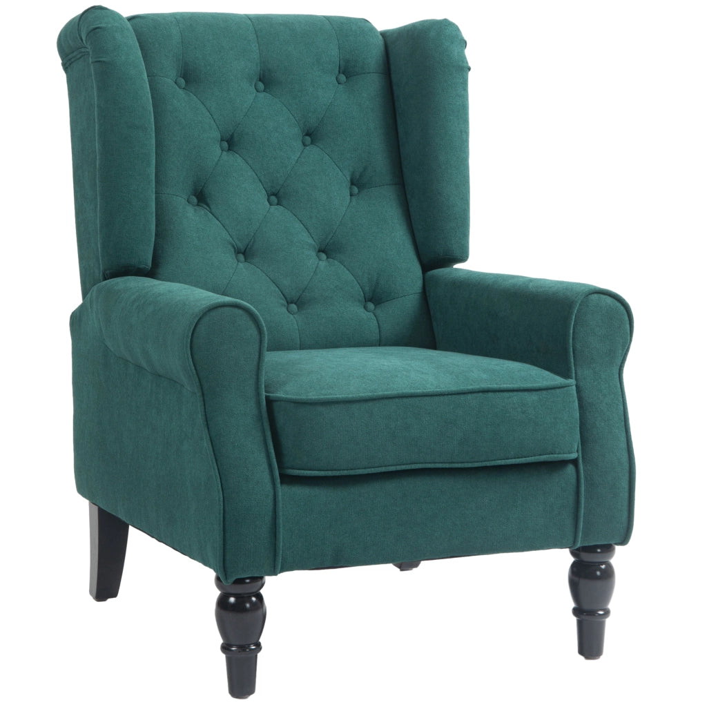 Poltrona in Stile Francese ¨C Xylo ¨C Tessuto Poliestere Imbottita con Cuscini Verde Scuro 74x86x102 cm