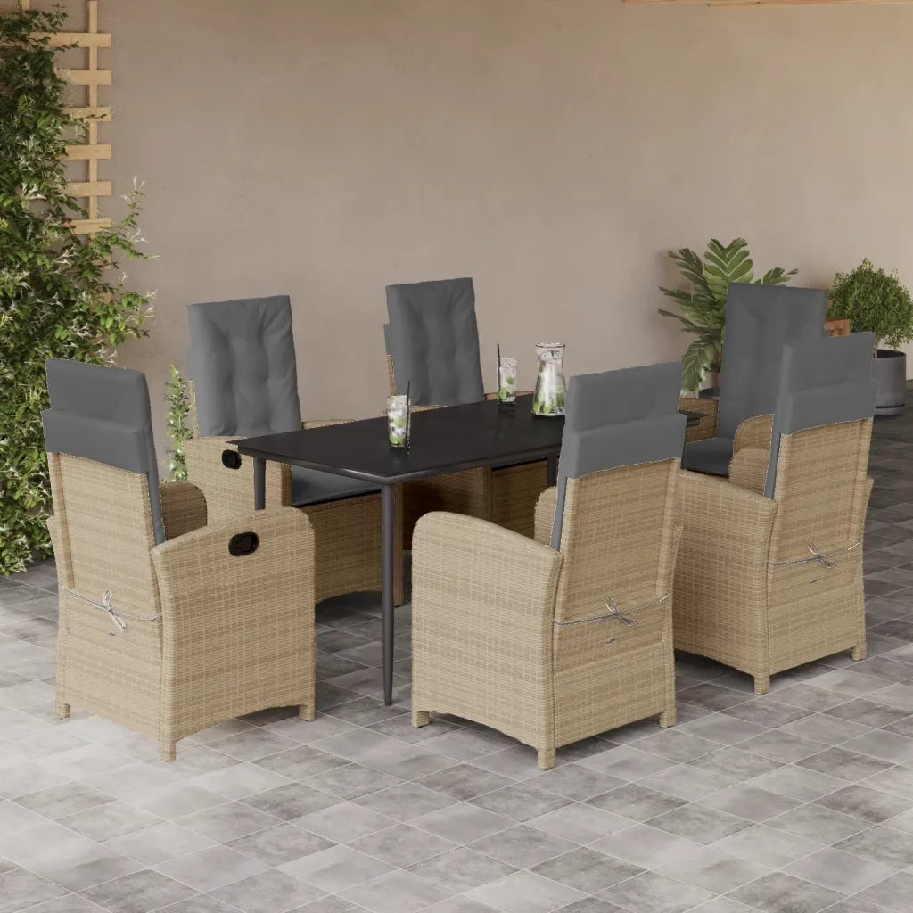 Set Pranzo da Giardino 7 pz con Cuscini Beige Misto Polyrattan 3212396
