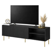 Mobile porta TV Magnano, Madia da salotto con quattro ante battenti, Rialzato da terra, 150x42 h52 cm, Nero