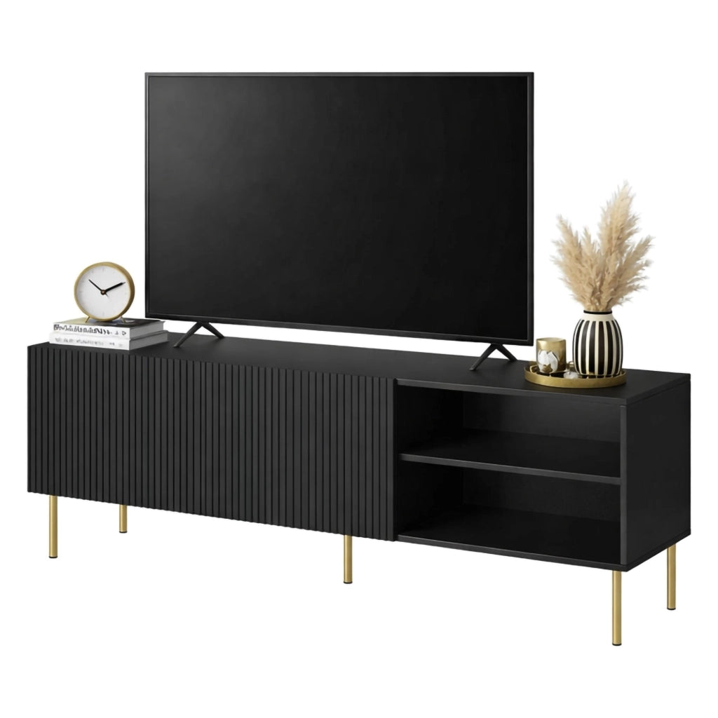 Mobile porta TV Magnano, Madia da salotto con quattro ante battenti, Rialzato da terra, 150x42 h52 cm, Nero