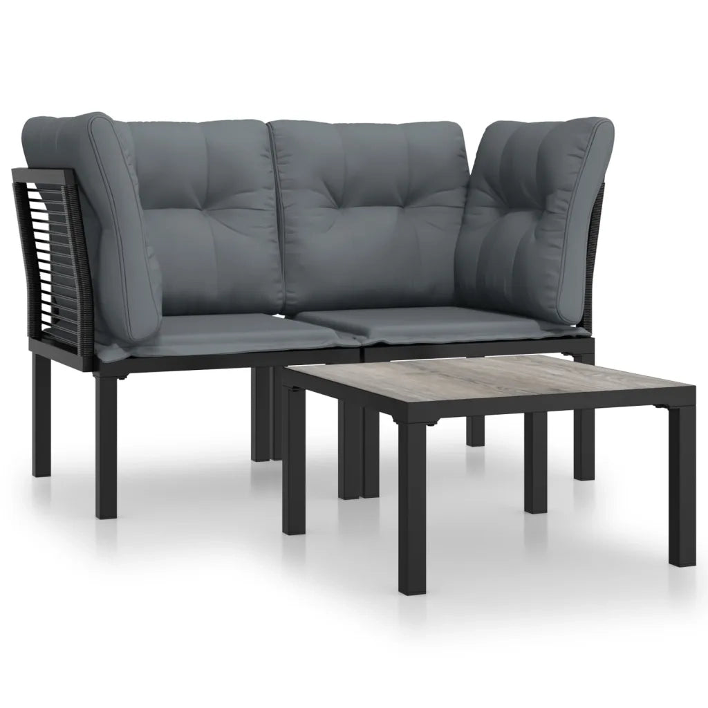 Set Salotto da Giardino 3 pz | Set di Mobili da Esterno Nero e Grigio in Polyrattan