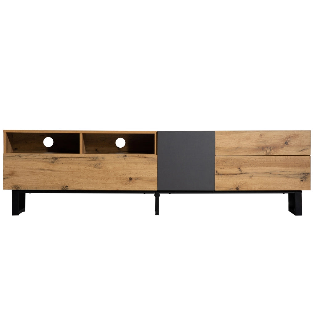 Mobile TV 180x38x50 cm; ampio spazio contenitivo con push-open; MDF; nero e grigio