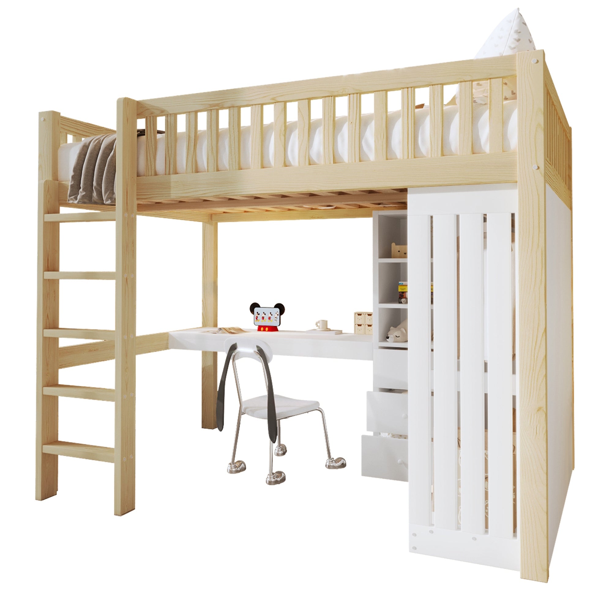 Letto a castello con scrivania e armadio - Xylo - 140x200 cm con cassetti