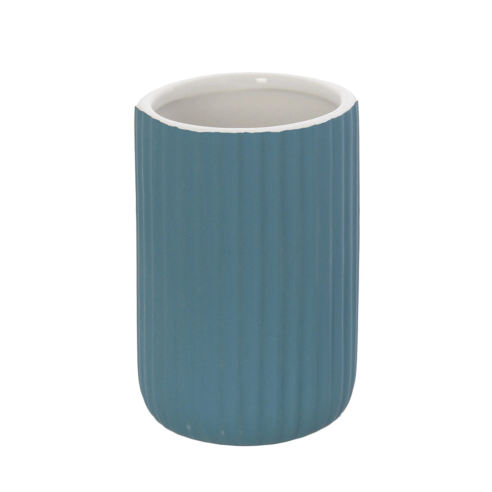 Portaspazzolini bagno da appoggio blu in ceramica soft touch Spring