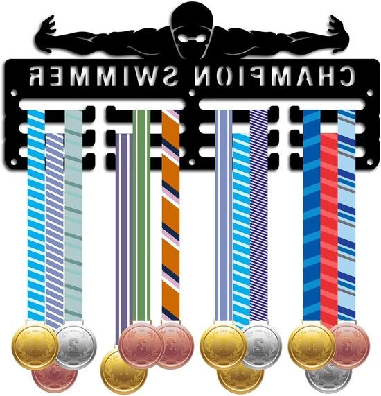 Sostegno medaglia hanger nuoto - telaio in acciaio nero con gancio per nuotatori atleti