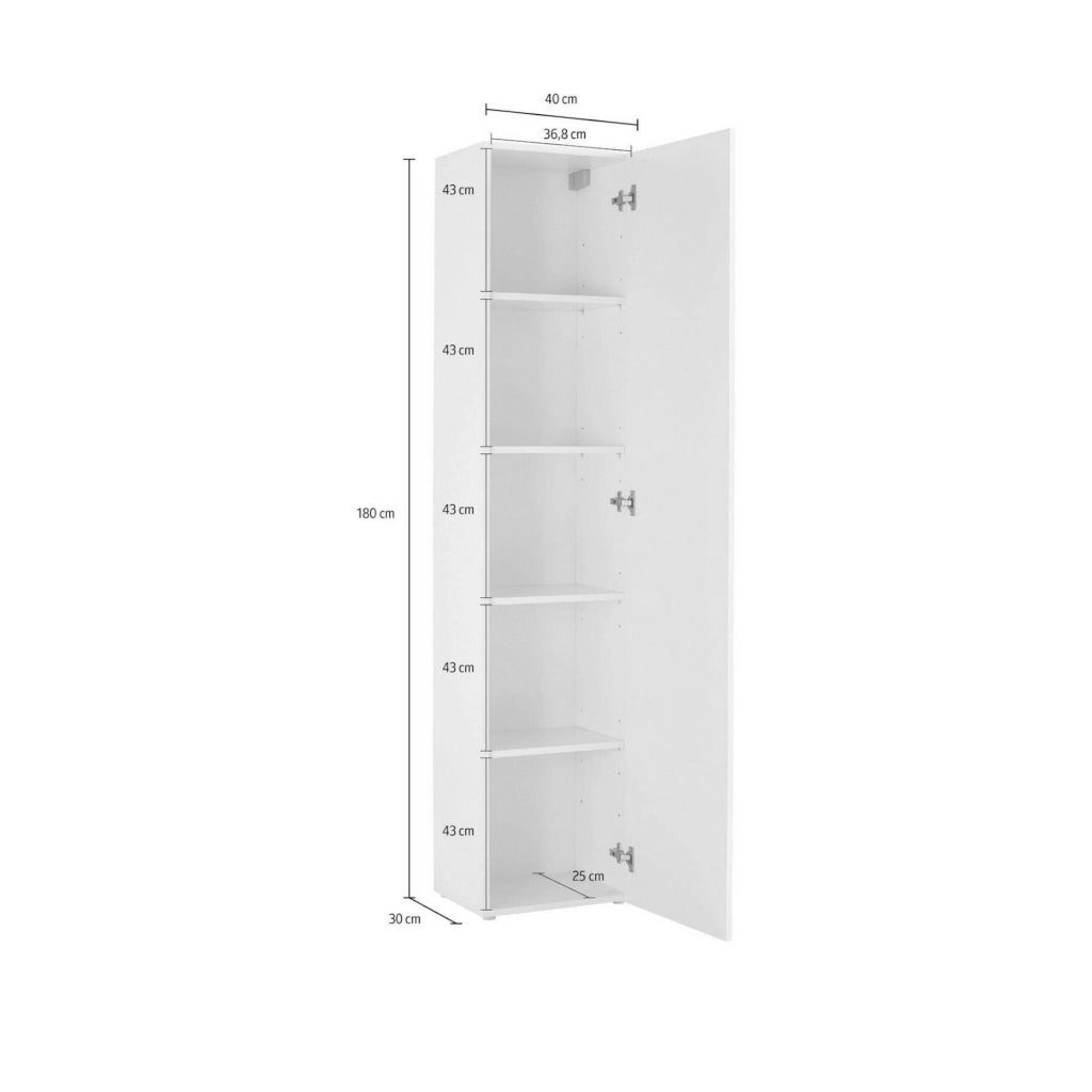 Neto, Armadio Multiuso 1 Anta 4 Ripiani Made in Italy, 40x180h cm Bianco Lucido