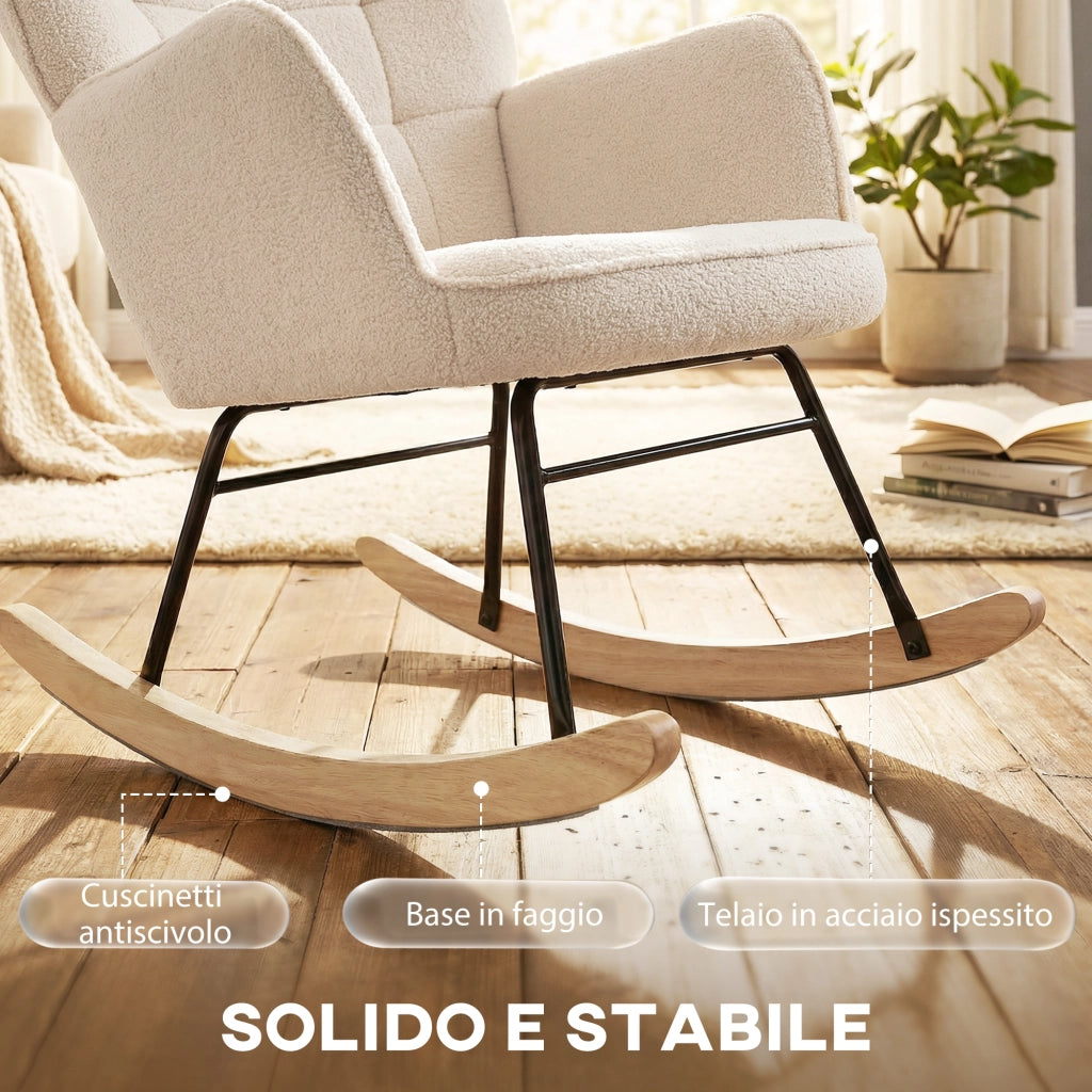 Poltrona a Dondolo Imbottita ¨C Zephmum ¨C Legno, Acciaio, Beige, 71x98x101 cm