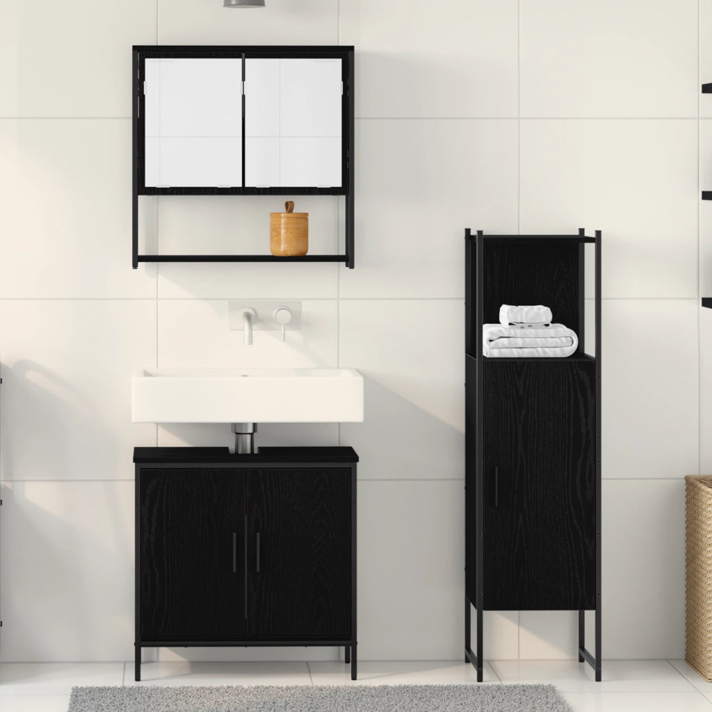 Set di mobili da bagno 3 pezzi in legno ingegnerizzato rovere nero