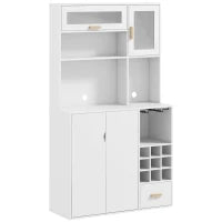 Mobile Dispensa con Portabottiglie, Armadietti, Ripiani e Cassetto, in Truciolato e Legno, 100x38x172 cm, Bianco