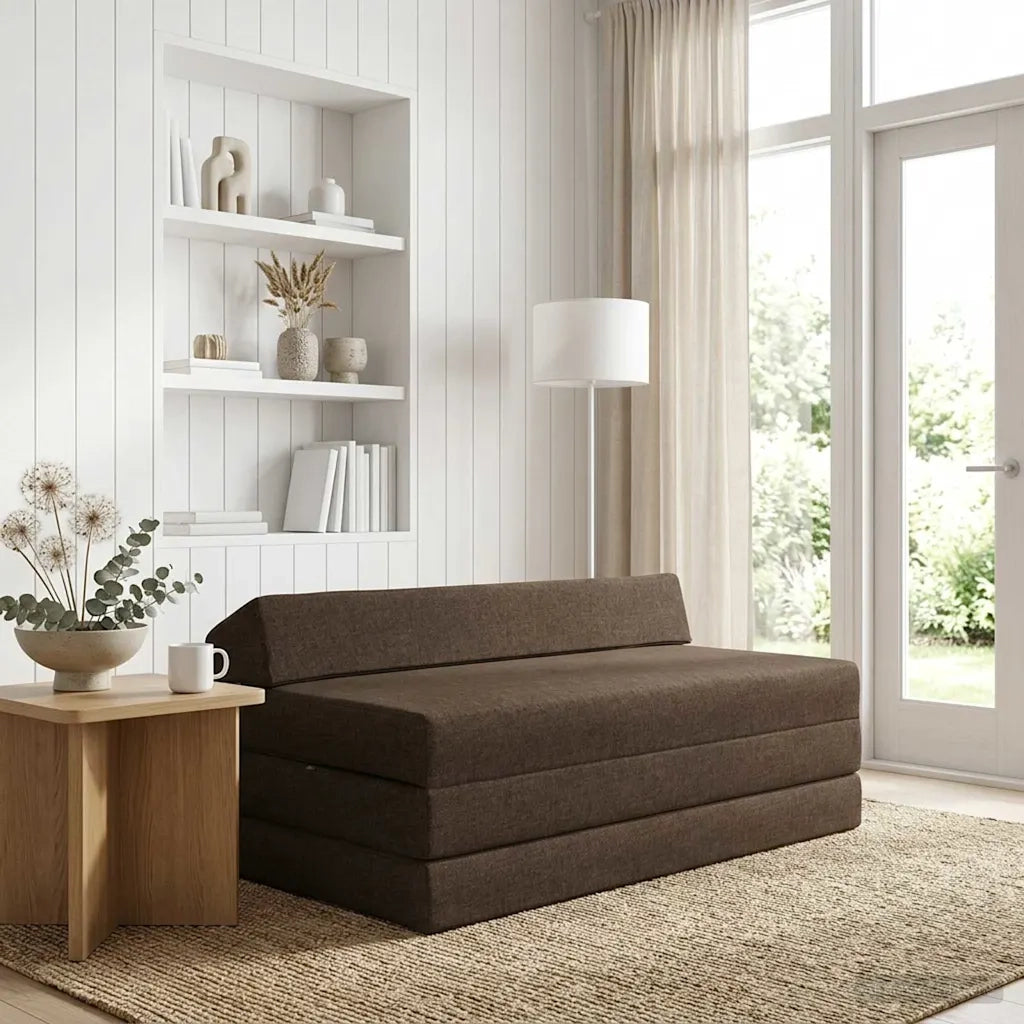 Divano Letto Pieghevole Tortora 120 x 60 x 49 cm Tessuto