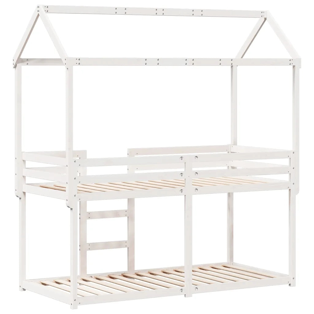 Letto singolo | Letto per adulti | Letto a Castello con Tetto Bianco 90x200 cm in Legno di Pino