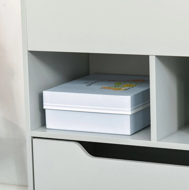 Libreria per bambini grigia con cassetto e ripiani, 60 x 29,9 x 90 cm