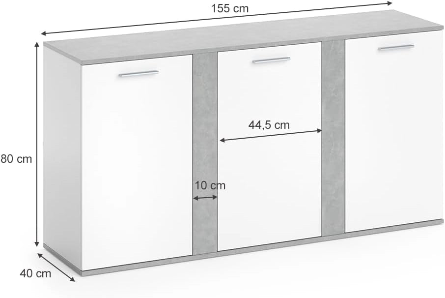 Credenza Novelli, Calcestruzzo, 40 x 80 cm con ante, adatto per riporre abiti e oggetti per la casa