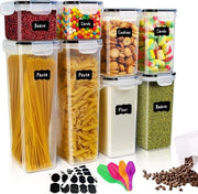 Set di Contenitori Aria Imprigionata da 8, Cassetti di Magazzino con Coperchio di Plastica per Contenitori di Ricarica per Spaghetti, Farina, Muesli, Cornflakes (2,8L, 2L, 1,6L, 0,8L)