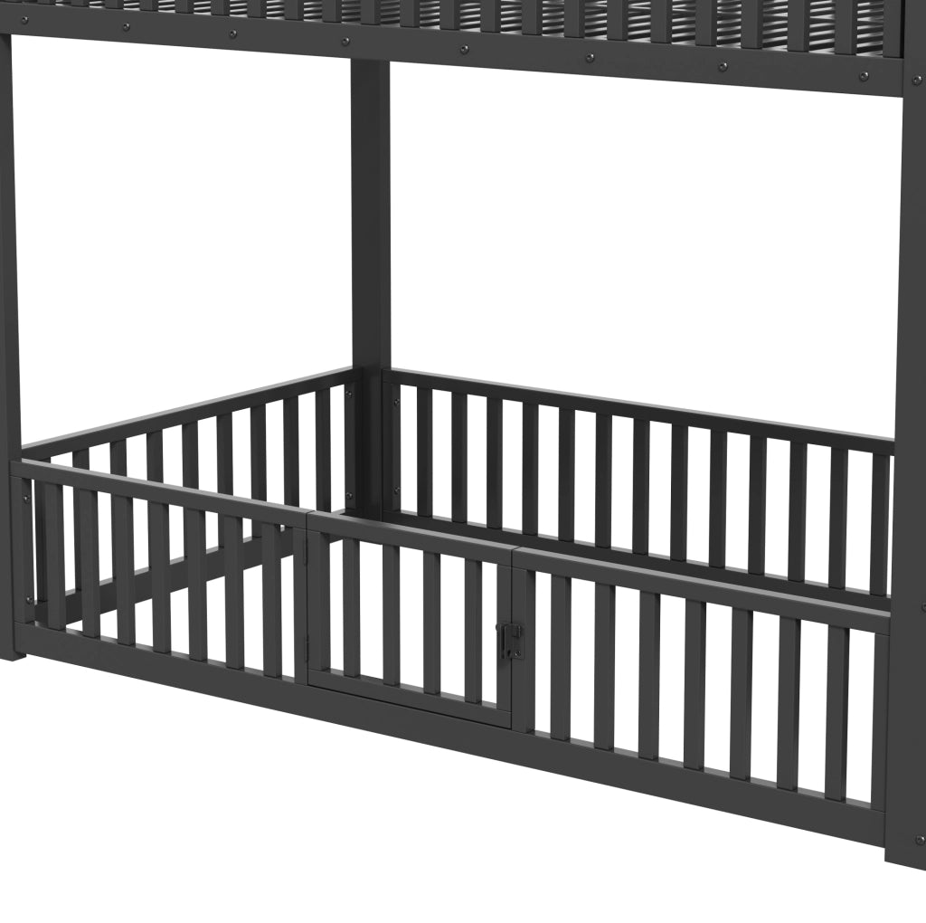 Letto a castello 90x200 con LED; scala contenitore e protezione; nero
