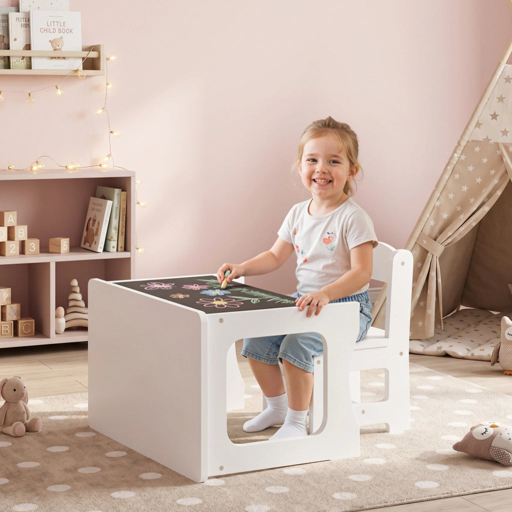 Scrivania e Sedia per Bambini con Tavolo Lavagna ¨C Minimal ¨C Bianco 80x50x75