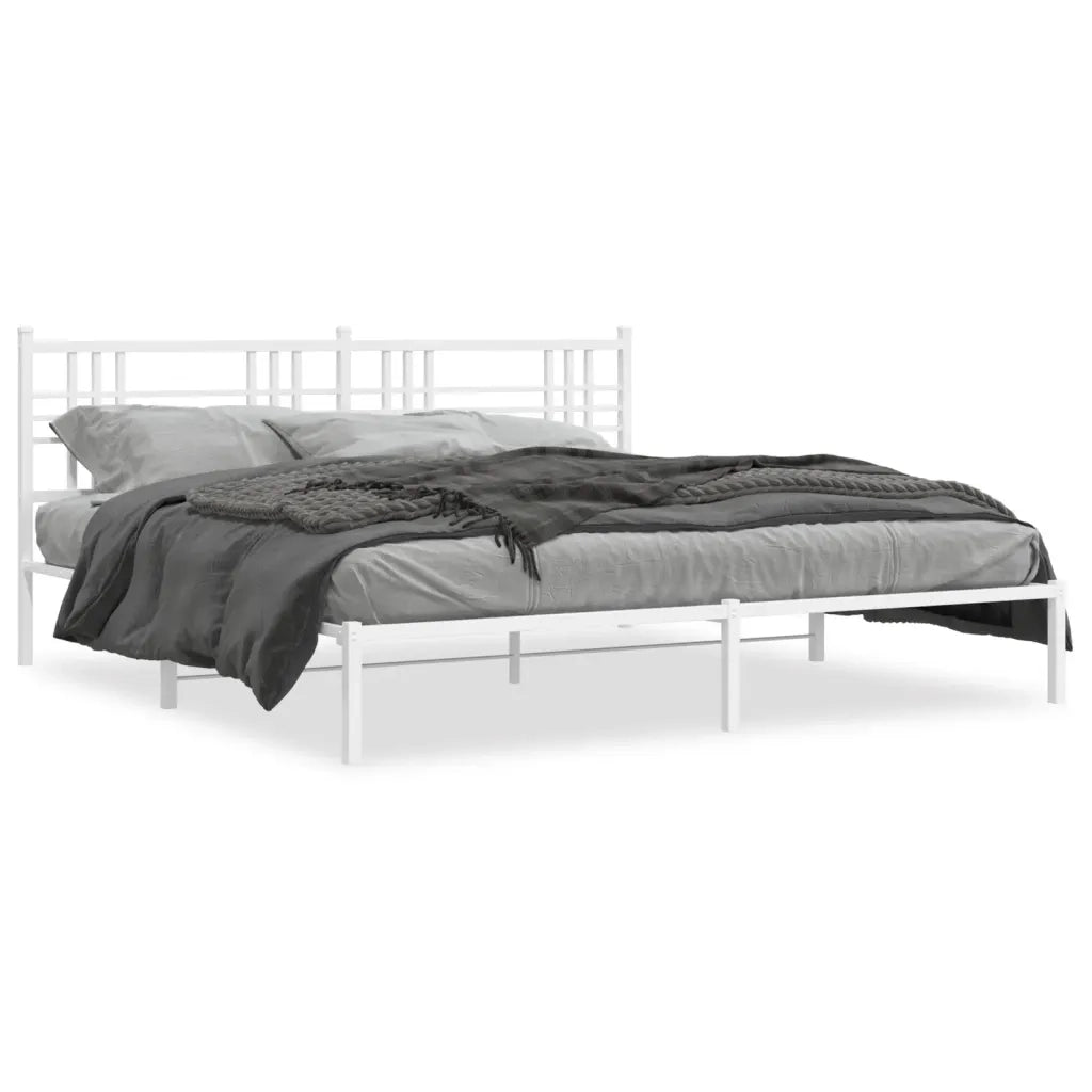 Letto matrimoniale | Letto per adulti | Giroletto con Testiera Metallo Bianco 193x203 cm