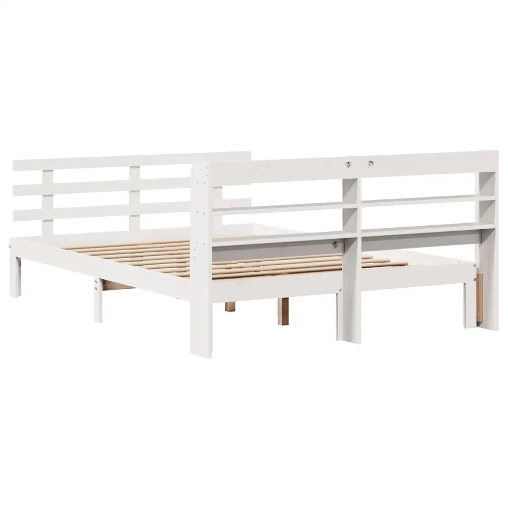 Giroletto con Testiera-Struttura Letto con testiera Bianco 135x190 cm Legno Massello di Pino 908451