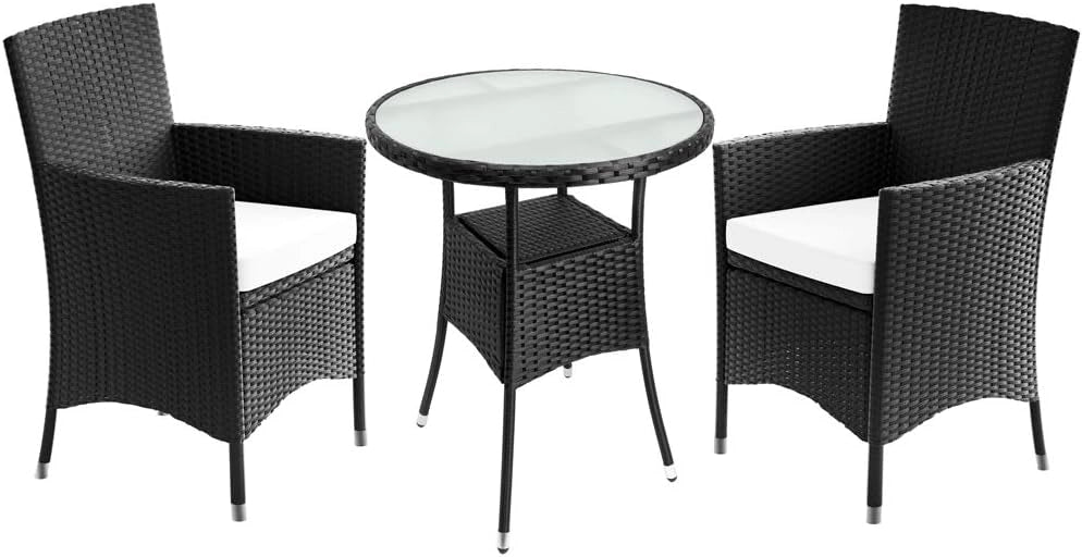 Casaria Set Mobili Balcone Tavolo e 2 Sedie in Polyrattan da Giardino Esterno Terrazza Outdoor